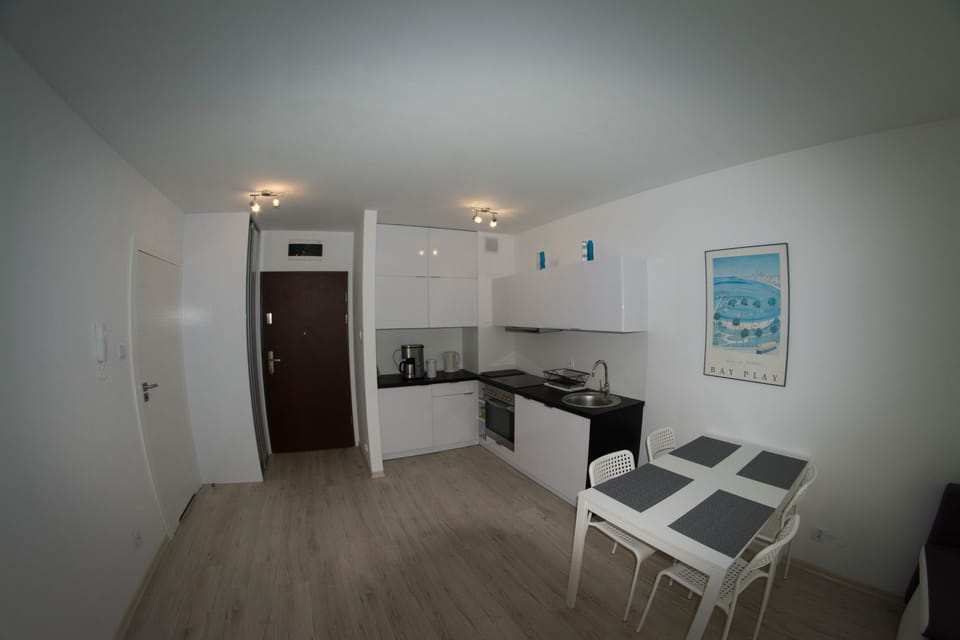 Apartment (Baltycki) | Private kitchen | Fridge, microwave, oven, stovetop