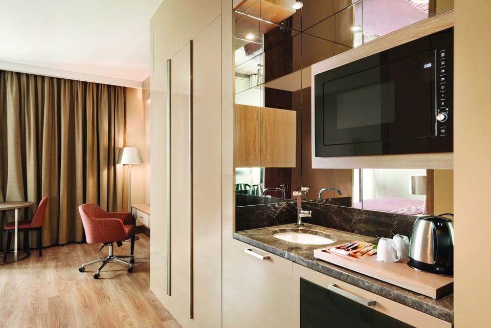 Mini-fridge, electric kettle