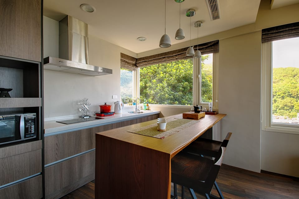 Panoramic Quadruple Room, 2 Bedrooms, Balcony, Sea View | Private kitchen | Fridge, microwave, oven, electric kettle