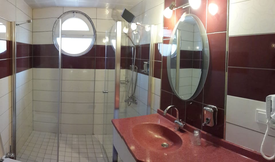 Shower, free toiletries, hair dryer, slippers