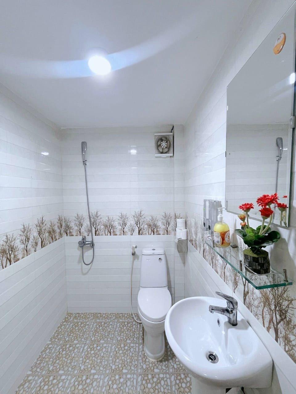 Shower, free toiletries, hair dryer, slippers