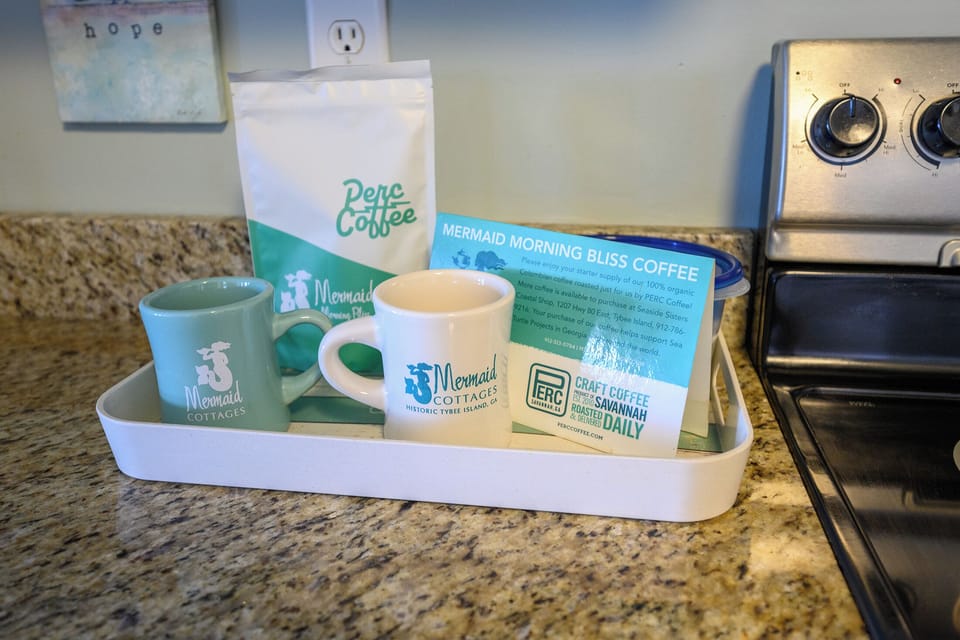 Enjoy your free complimentary sample of Mermaid Morning Bliss coffee while here and remember it is available for purchase in full-size bag at Seaside Sisters on Tybee.  Proceeds go to sea turtle preservation on Tybee and throughout the world!