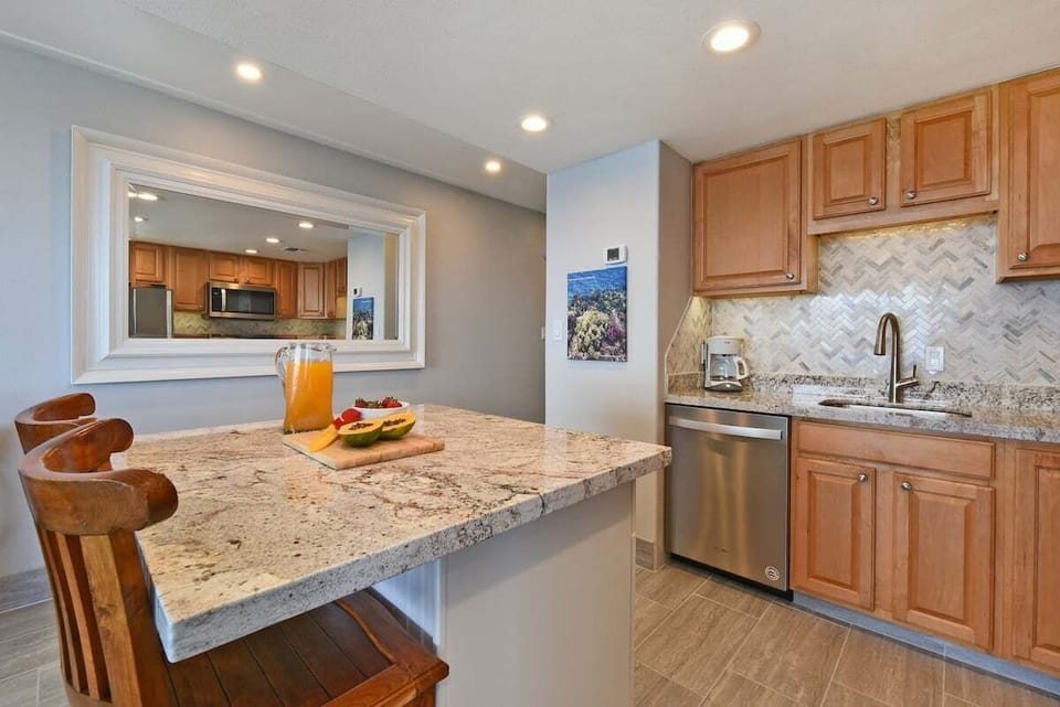Kitchen island with bar seating, perfect for quick breakfast