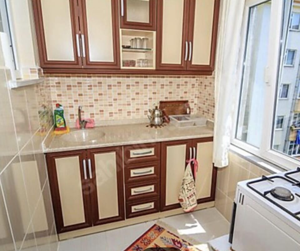 Full-size fridge, oven, stovetop, electric kettle