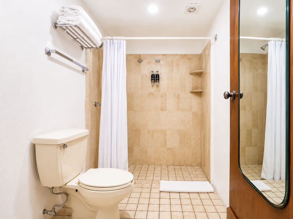 Shower, free toiletries, hair dryer, towels