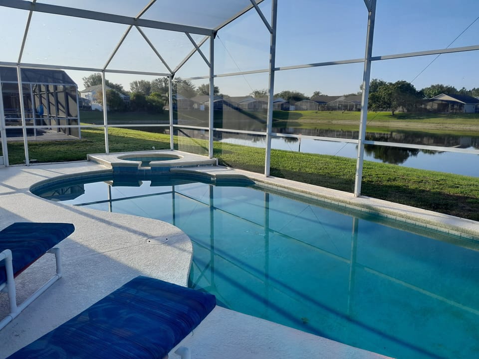 Pool with viw of pond