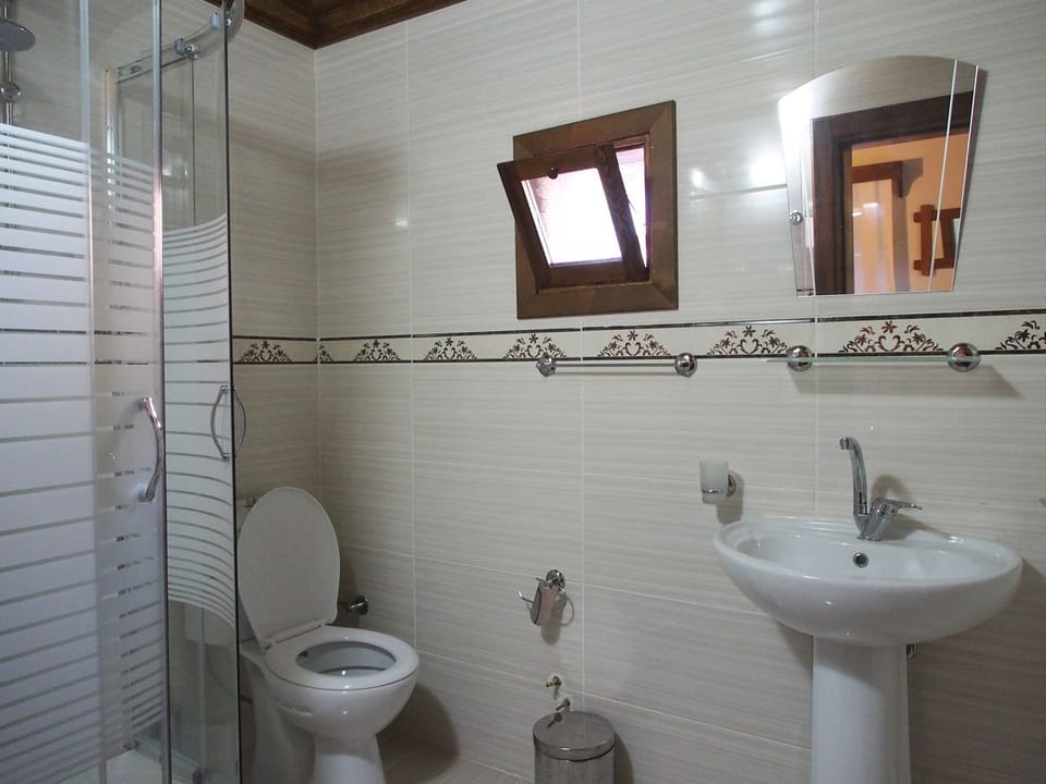Shower, free toiletries, hair dryer, slippers