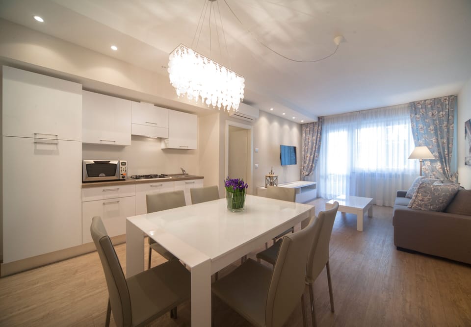 Executive Apartment | Private kitchen | Full-size fridge, microwave, oven, stovetop