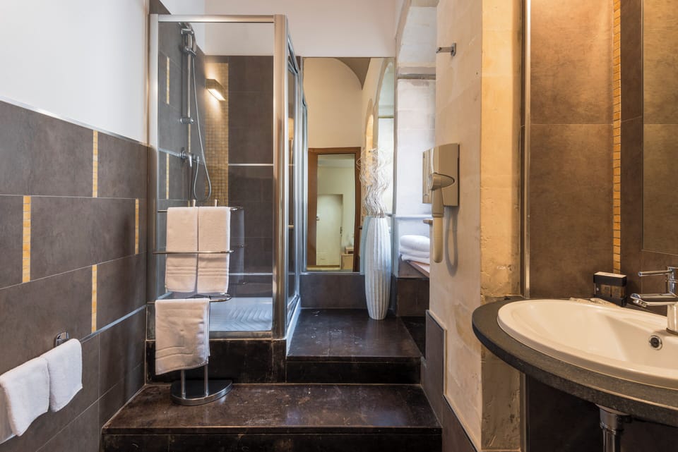 Shower, free toiletries, hair dryer, bidet