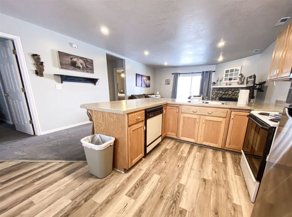 Functional kitchen layout with plenty of prep and storage space