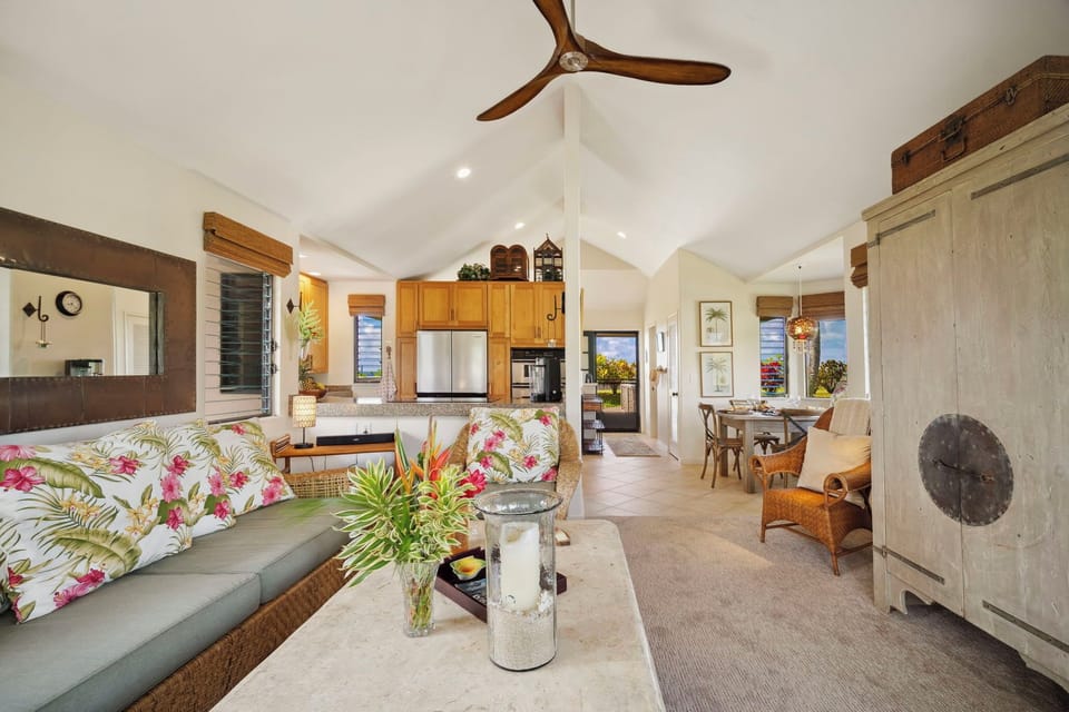 Vaulted ceilings and numerous windows give this cozy villa a spacious feel.