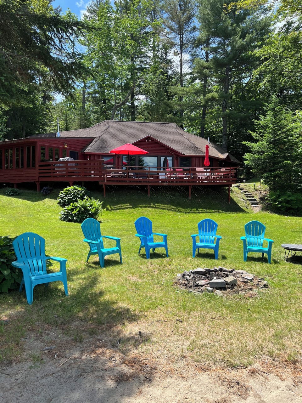 View of fire pit and house from the beach