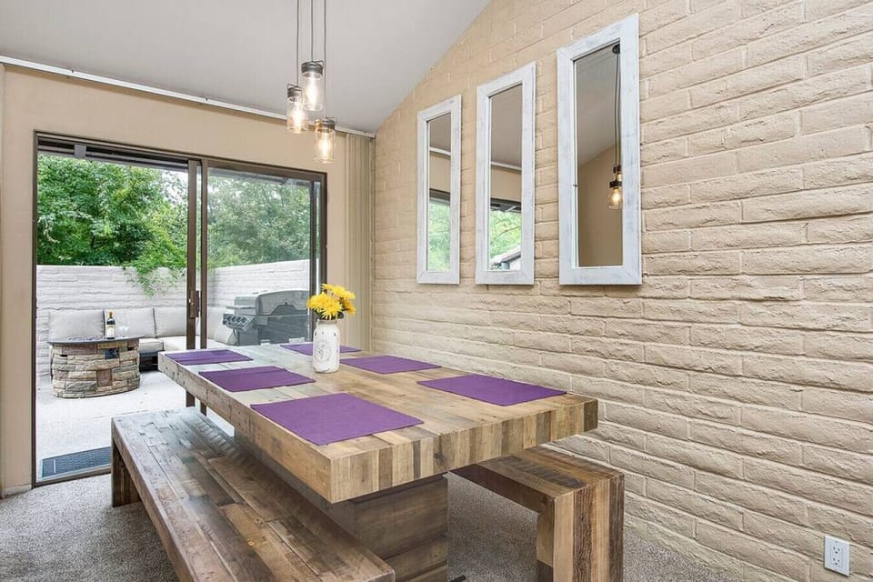 Dining table with sliding glass door to front patio