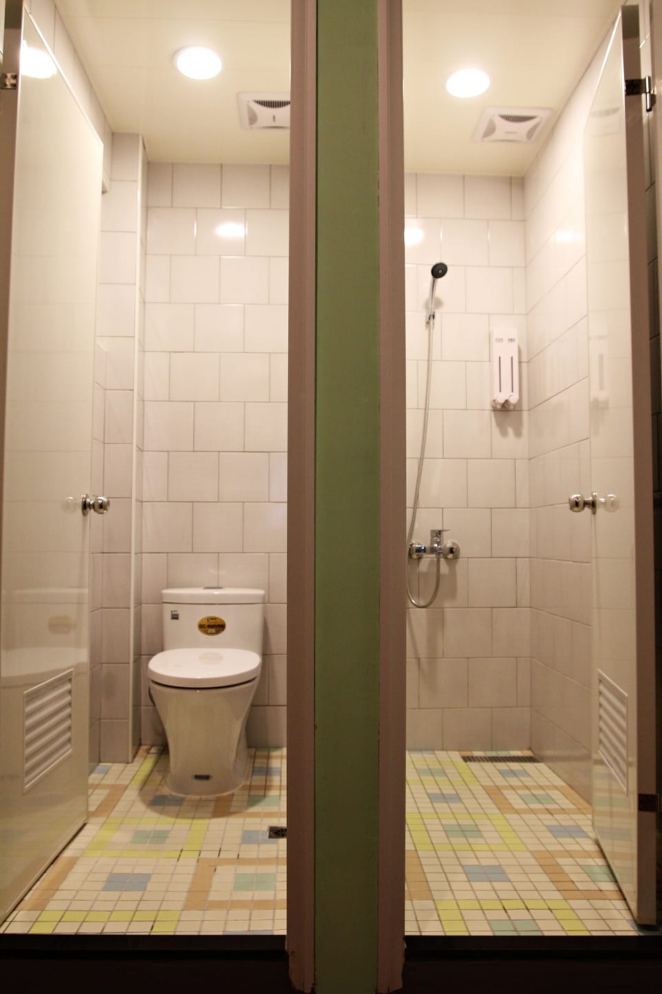 Shower, hair dryer, shampoo, toilet paper