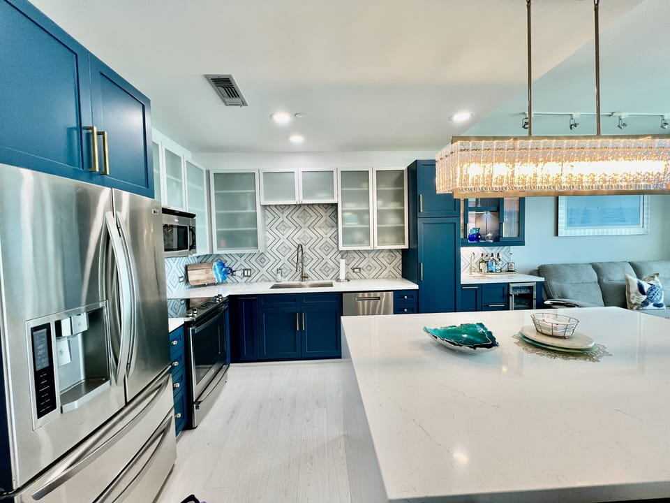 Gourmet kitchen well stocked.
