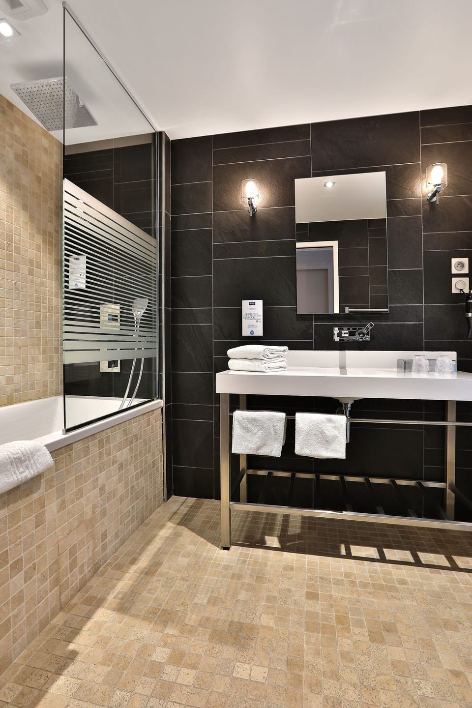 Shower, eco-friendly toiletries, hair dryer, towels
