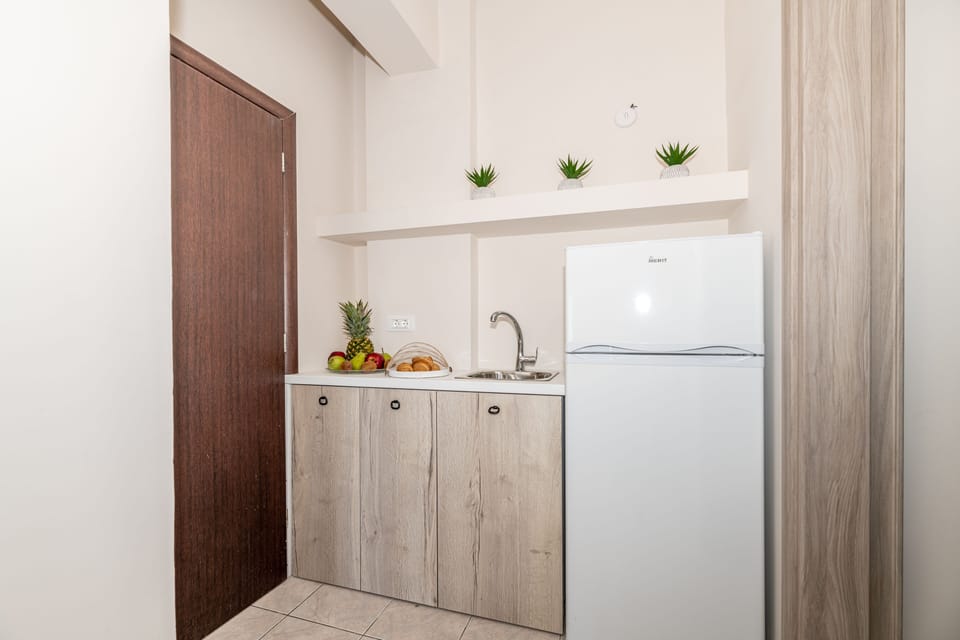 Apartment, 2 Bedrooms, Patio | Private kitchenette | Fridge, stovetop, electric kettle, toaster