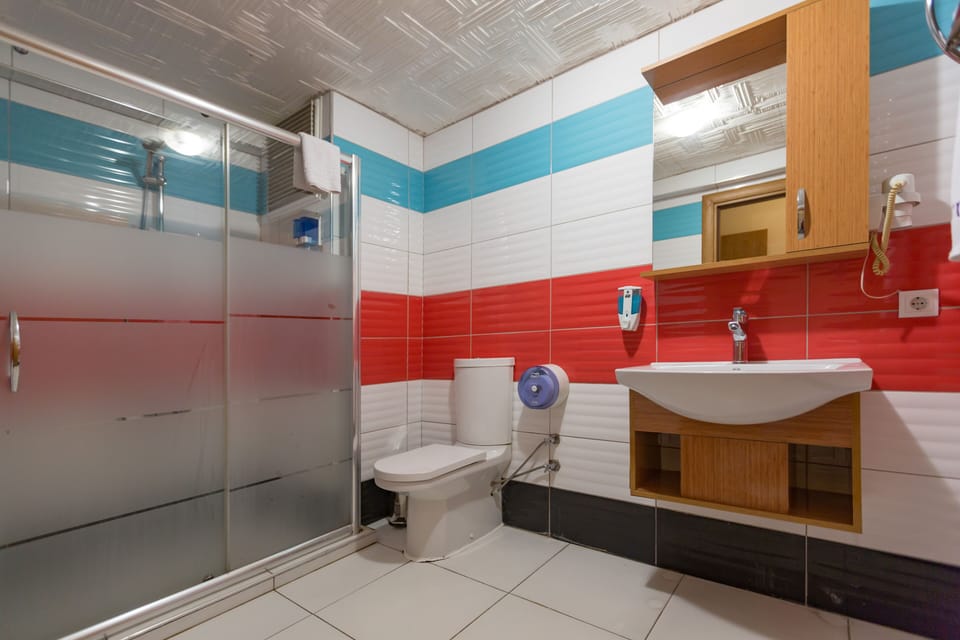 Economy Room | Bathroom | Shower, hair dryer, slippers, towels