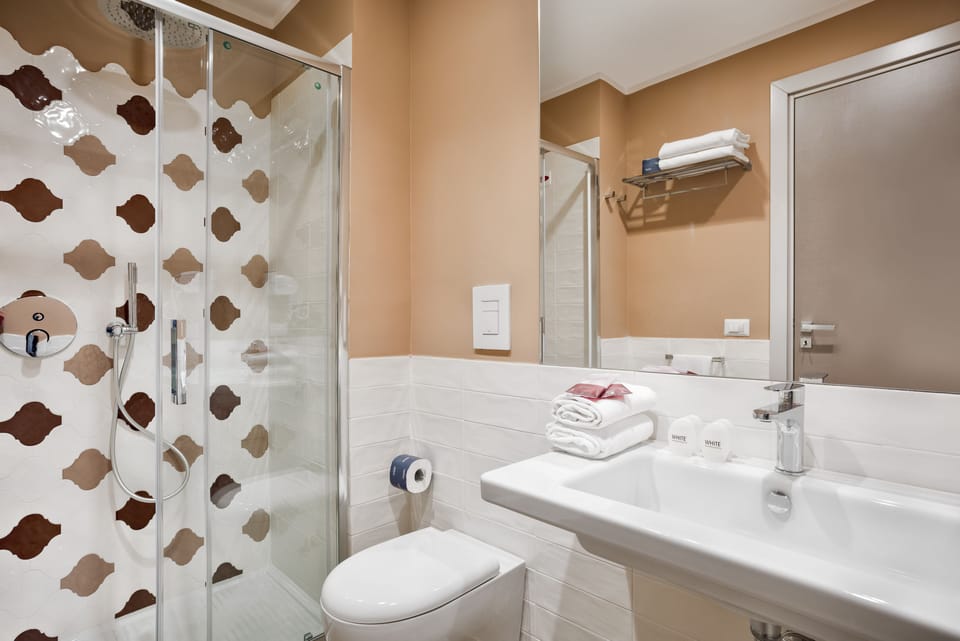 Shower, free toiletries, hair dryer, bidet