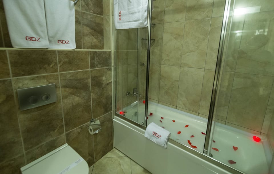 Suite | Bathroom | Shower, free toiletries, hair dryer, slippers