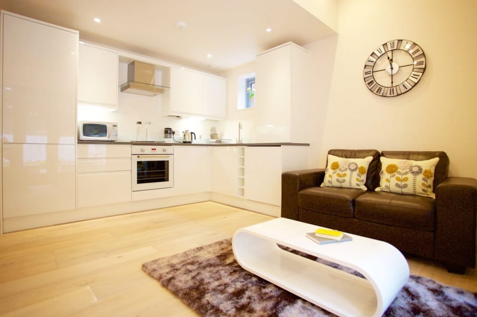 Business Apartment, 1 Bedroom, Kitchen | Private kitchen | Fridge, microwave, oven, stovetop