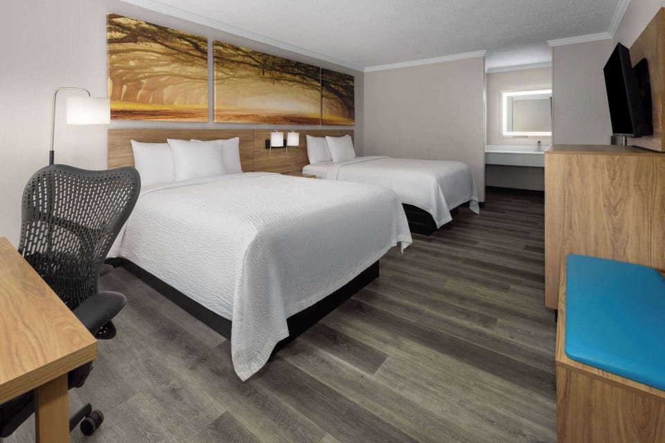 Room, 2 Queen Beds, Smoking | Desk, free WiFi, bed sheets, alarm clocks