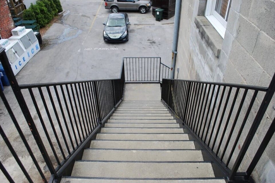 Rear stairs and parking