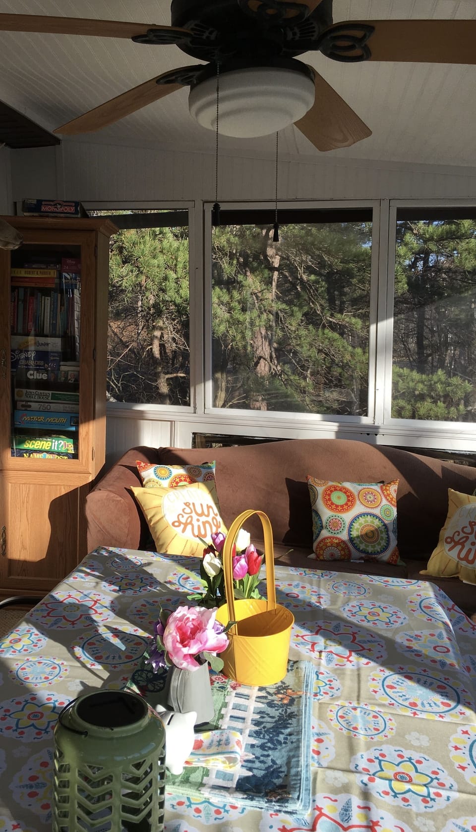 Sunroom has books and board games.