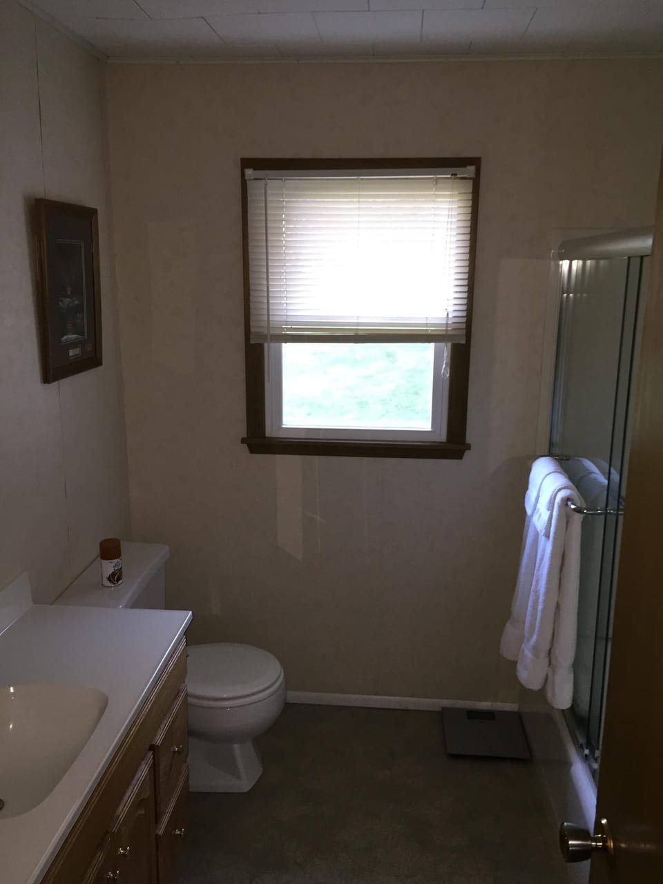 Main floor bath is large and offers a tub/shower combination.