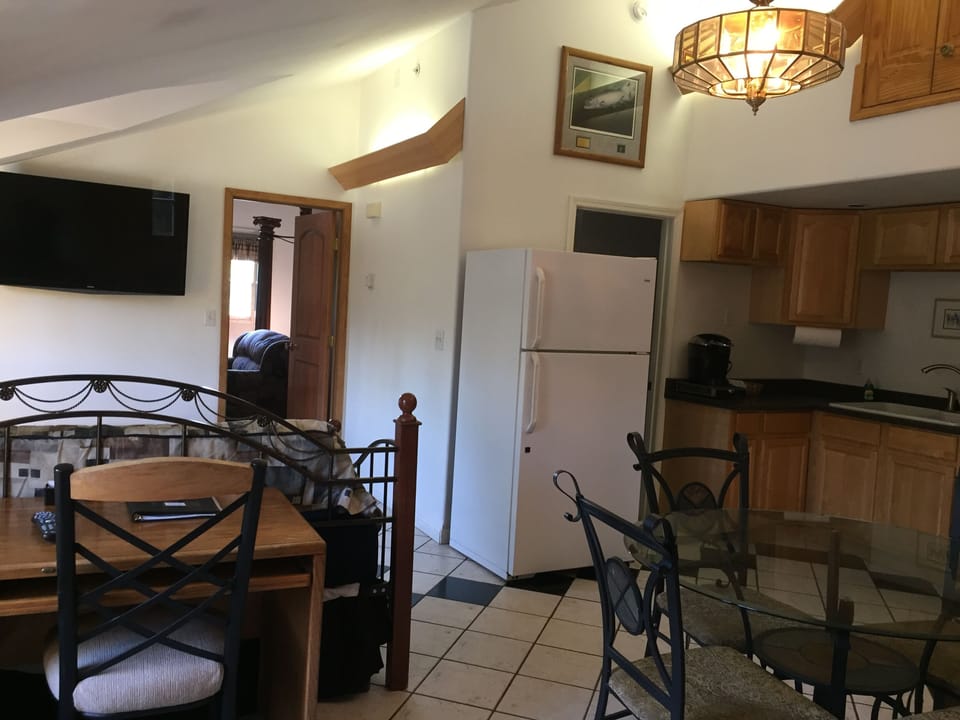 With a cathedral ceiling, the living space has a day/trundle bed.