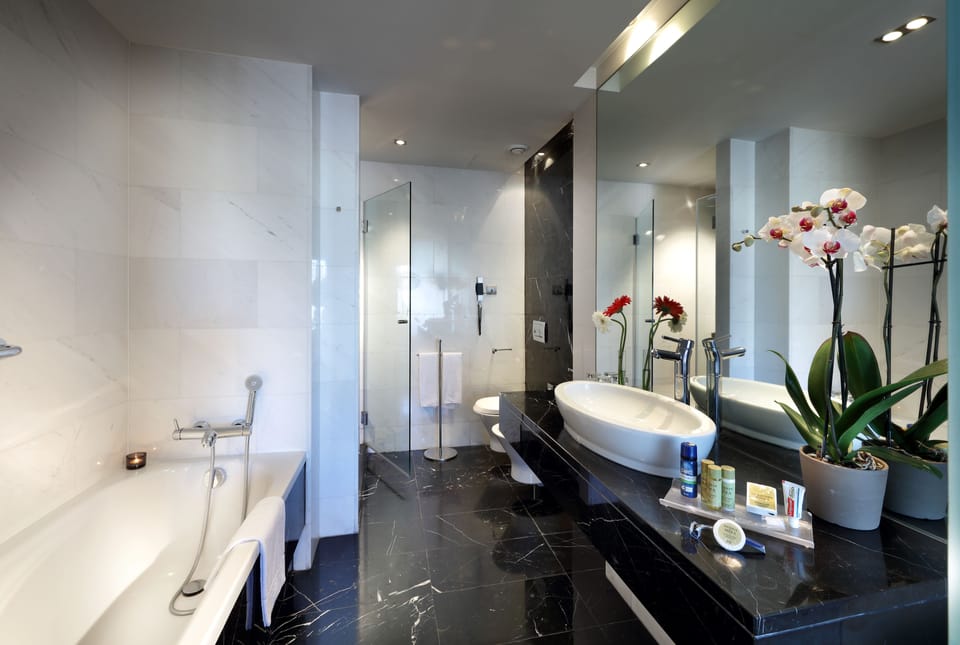 Junior Suite, 1 King Bed with Sofa bed | Bathroom | Combined shower/tub, rainfall showerhead, eco-friendly toiletries