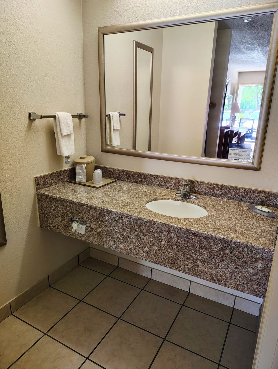 Combined shower/tub, hair dryer, towels, soap