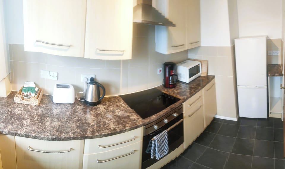 Business Apartment, 1 Bedroom | Private kitchen | Full-size fridge, microwave, oven, stovetop