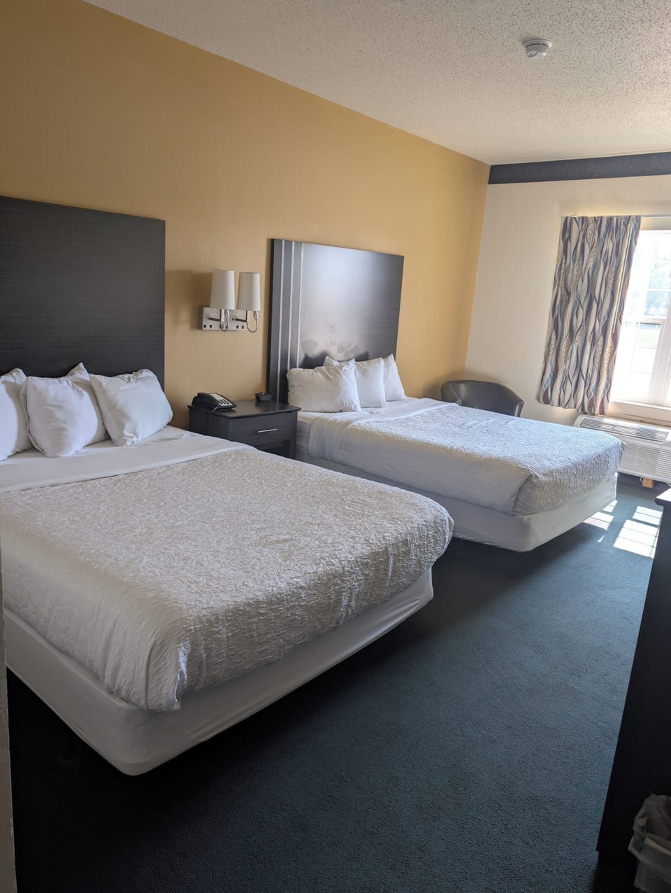 Room, 2 Queen Bed, Pet Friendly | Desk, iron/ironing board, bed sheets