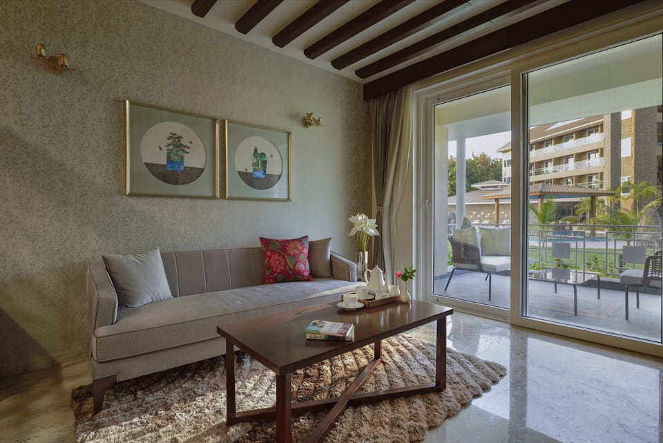 Luxury Cottage, Pool View, Poolside | Living area | Flat-screen TV