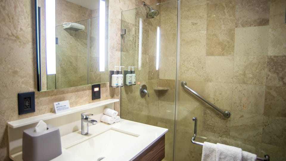 Standard Room, 2 Queen Beds | Bathroom | Shower, hair dryer, towels