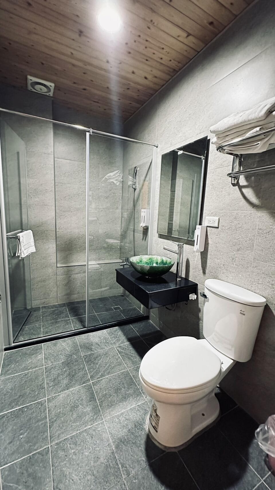 Shower, free toiletries, hair dryer, slippers