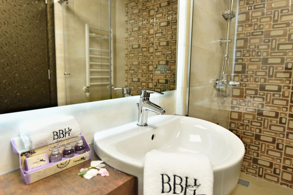 Shower, free toiletries, hair dryer, slippers