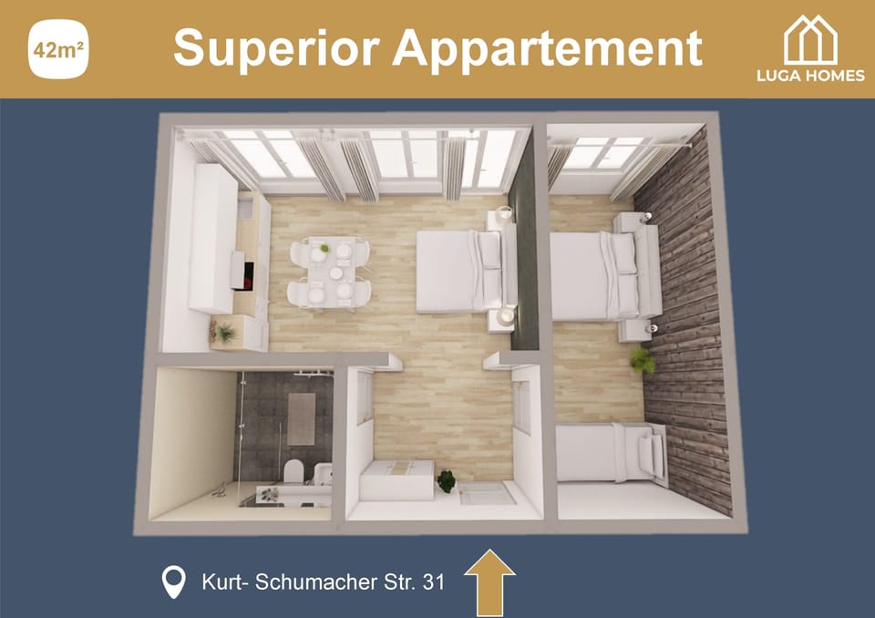 *Superior* 2-Room Apartment with Kitchen | Floor plan