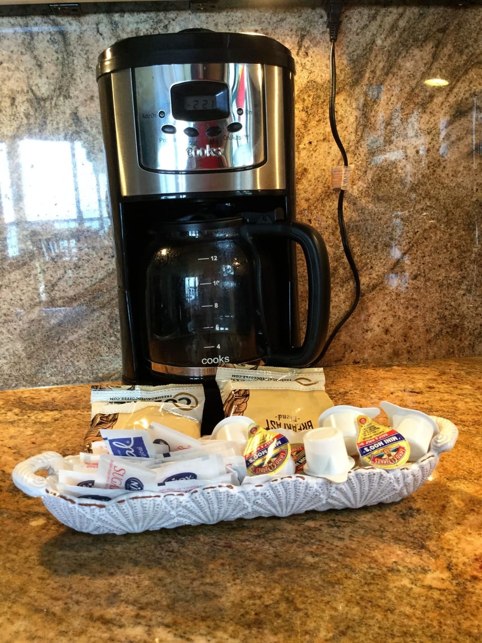 Initial coffee and condiments supplied. 