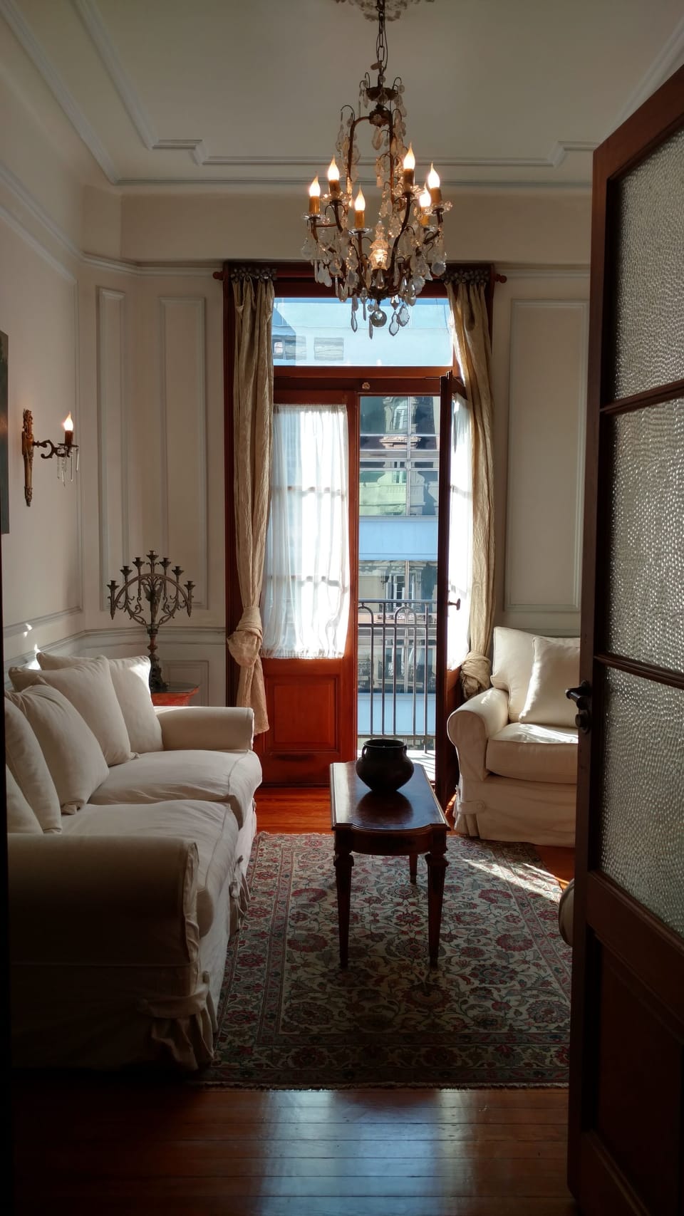View as you enter the apartment of living room amd balcony area. 
