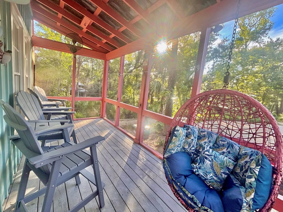 Screened Back Porch with Fans for enjoying your morning coffee or afternoon drink