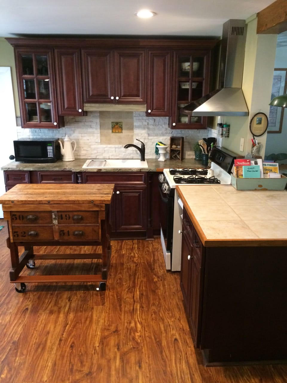 Vintage island with original drawers from railroad station & on wheels!