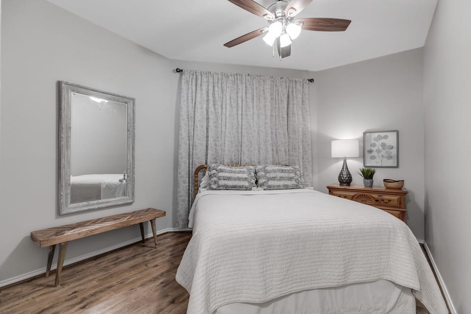 queen bed in the guest room