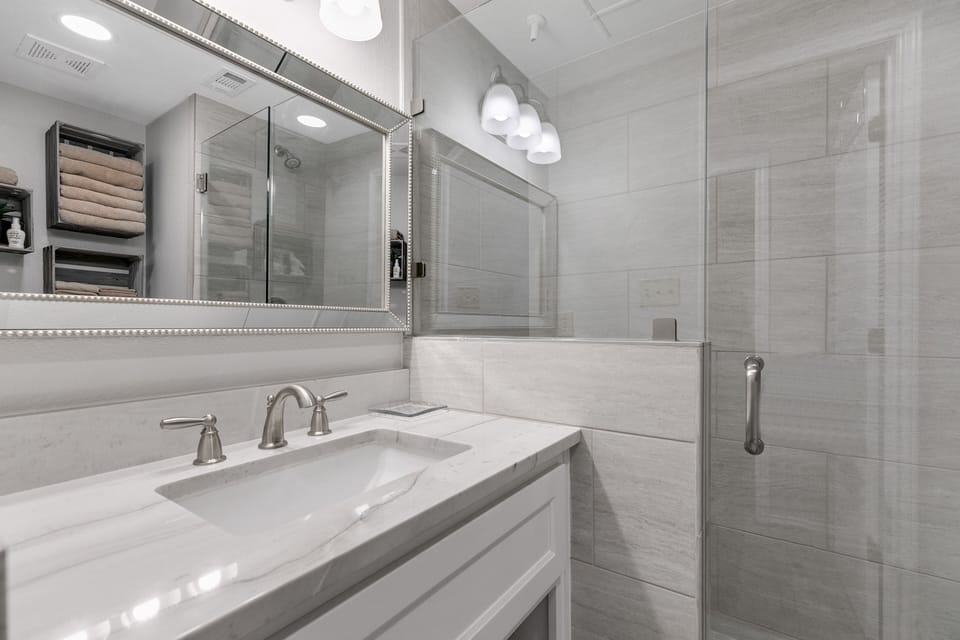 walk-in shower in hall bath