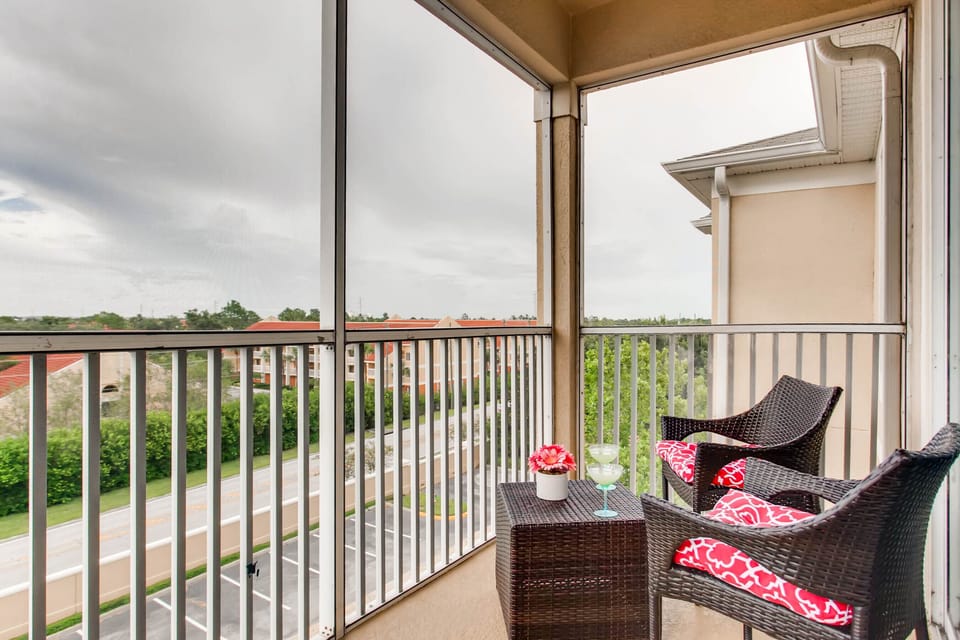 Partial view of nightly Disney fireworks from your very own screened-in  patio!
