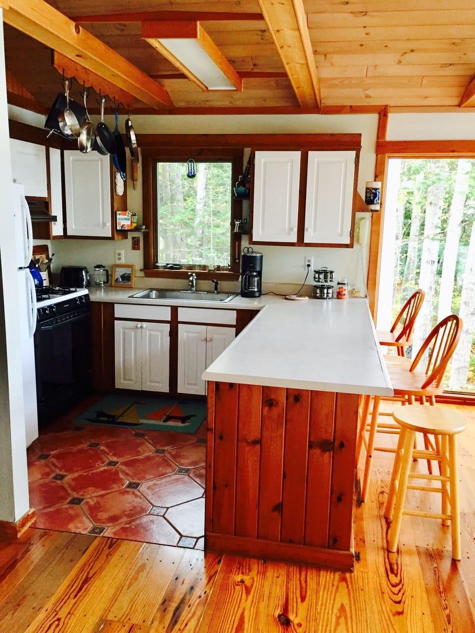 Gas range with open concept kitchen.  