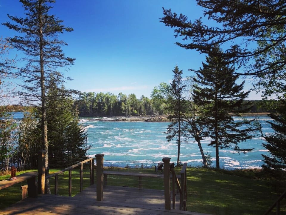 The home sits on a reversing falls which creates spectacular high and low tides.