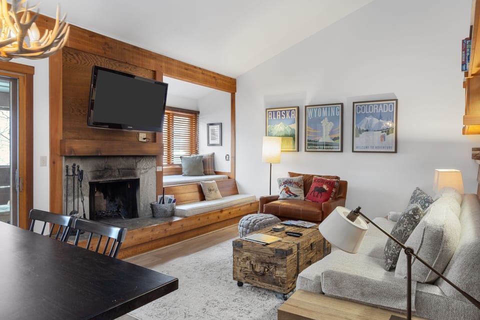 Living Room with Wood Burning Fireplace