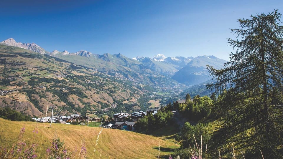 View down the mountain to Montchavin village